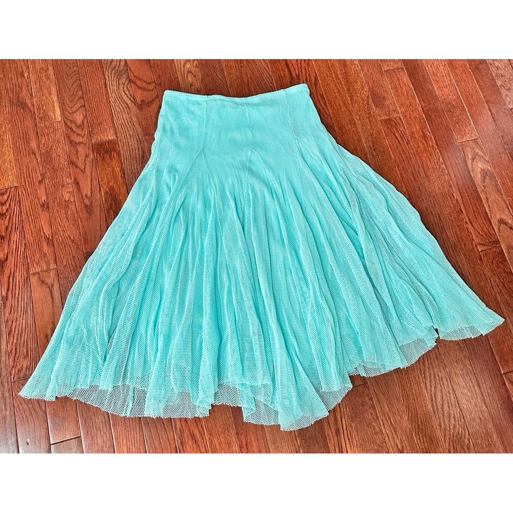 Made In USA Log In Sky Blue Fishnet Asymmetrical Unique Skirt Size Large - Picture 8 of 11